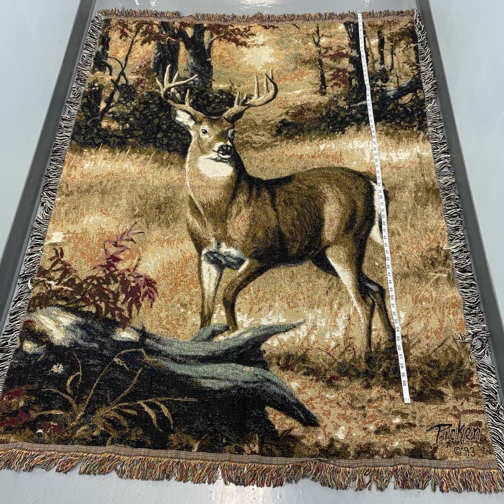 Tucker Deer Scene Woven Throw Blanket - Brown/Beige